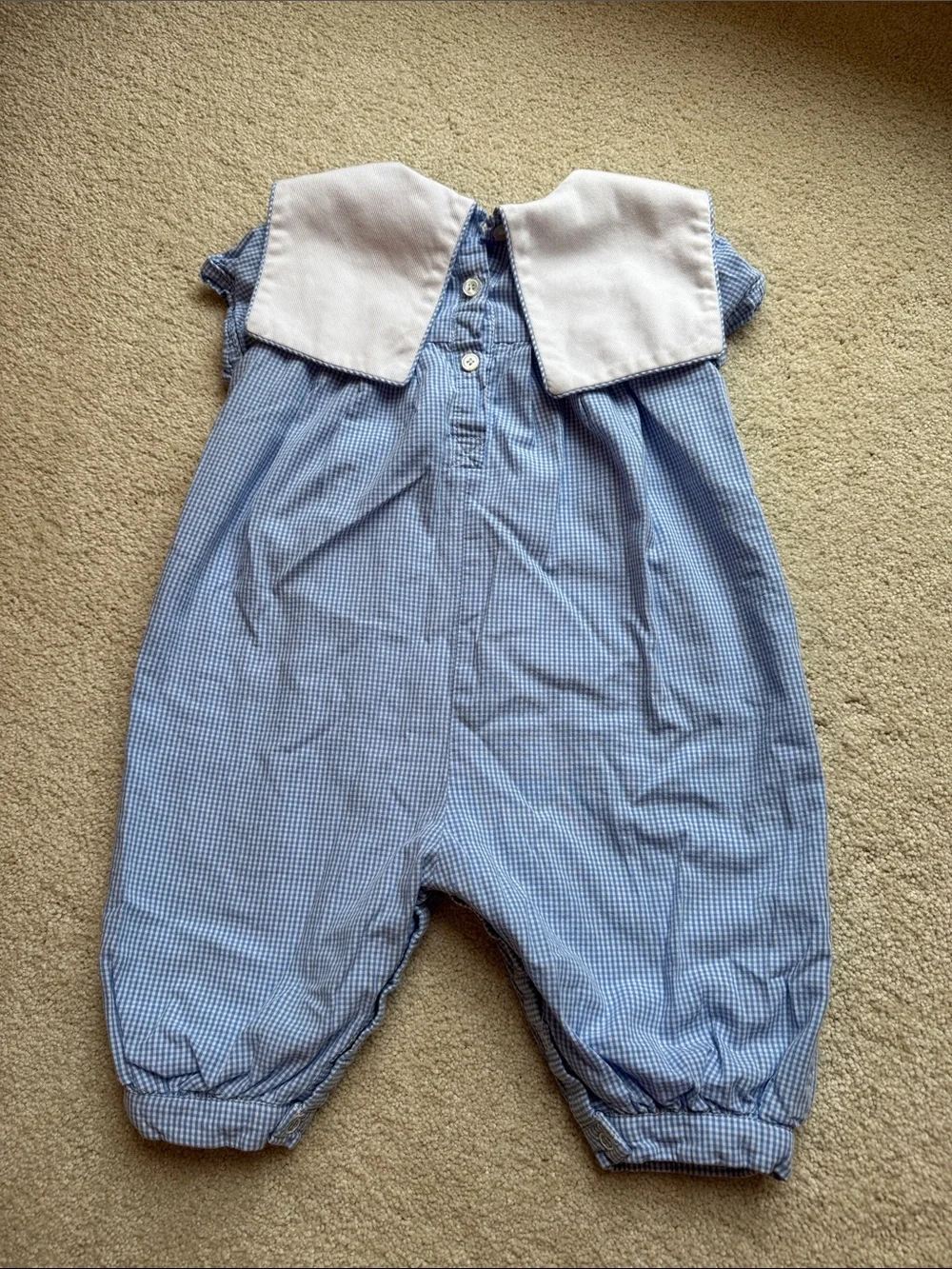 Cecil and Lou Blue Gingham Train-Embroidered Long Bubble